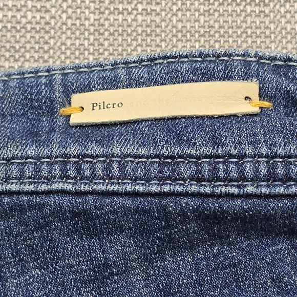 Pilcro Letterpress Jeans Womens 31 Blue Straight Striped Knee Patch Boho - Picture 12 of 15